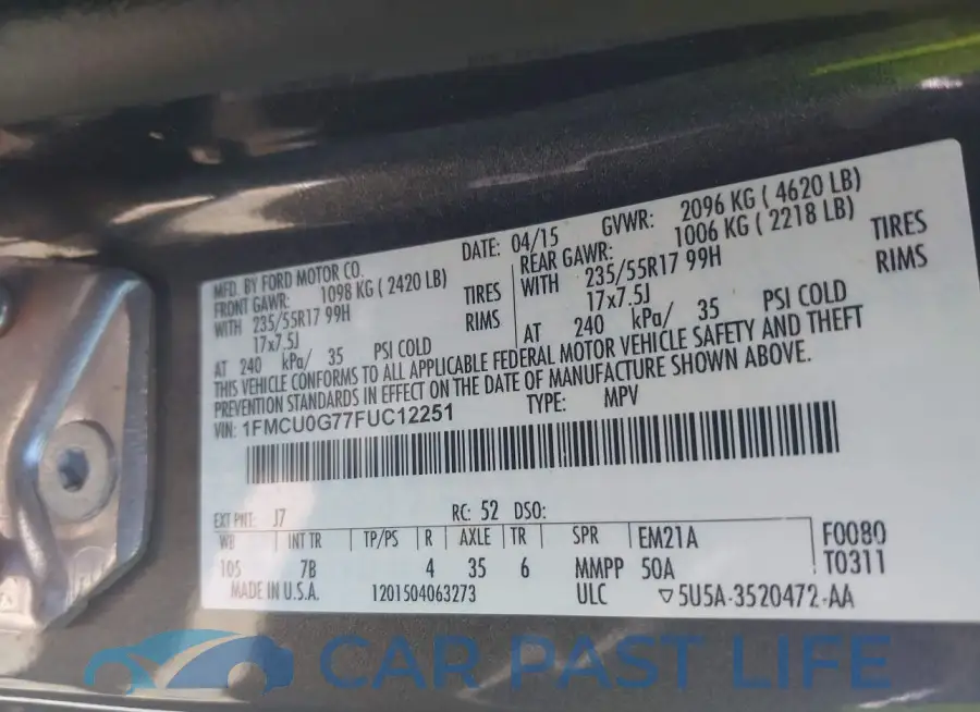 1FMCU0G77FUC12251# 9