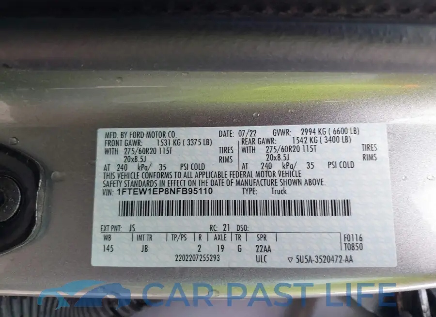 1FTEW1EP8NFB95110# 9