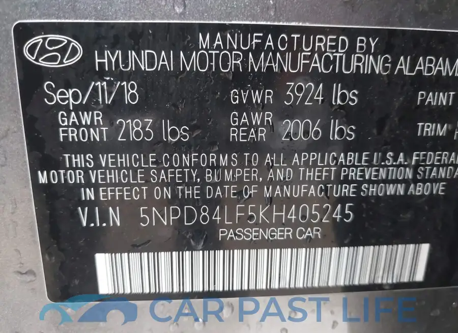5NPD84LF5KH405245# 9