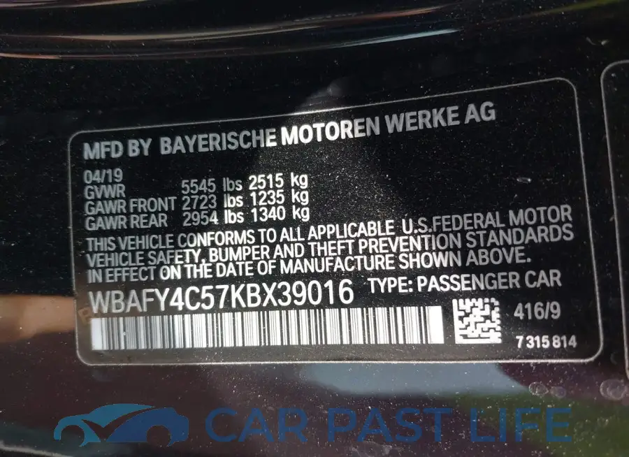 WBAFY4C57KBX39016# 9