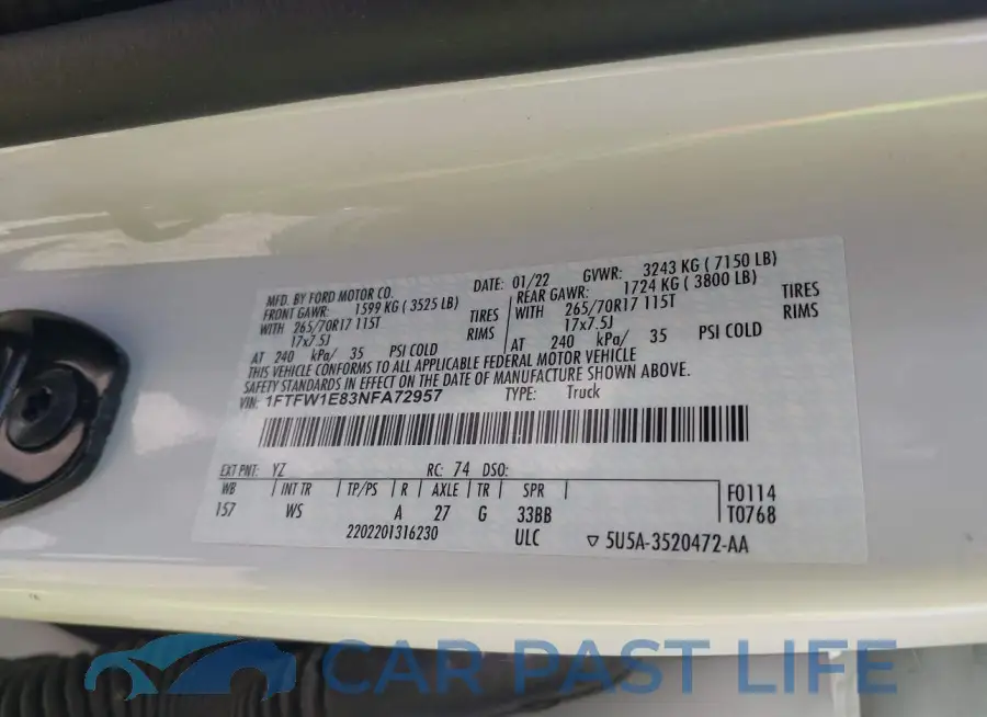 1FTFW1E83NFA72957# 9