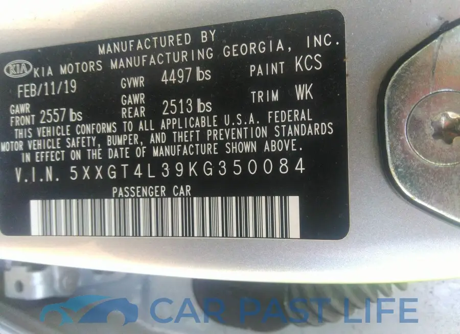 5XXGT4L39KG350084# 9