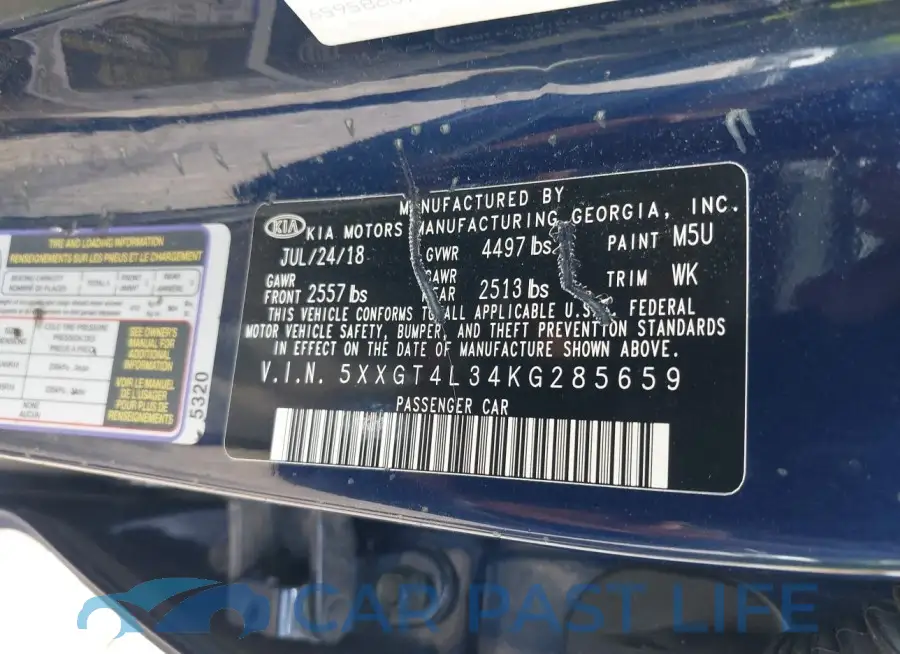 5XXGT4L34KG285659# 9