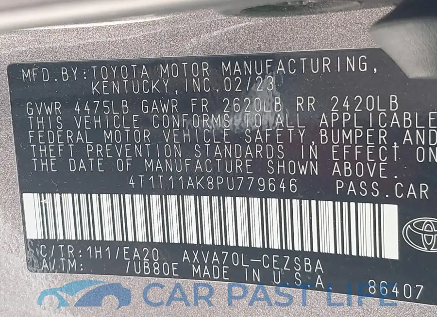 4T1T11AK8PU779646# 9