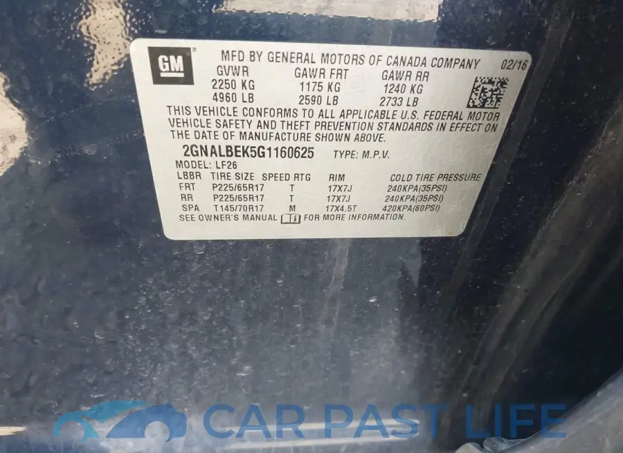 2GNALBEK5G1160625# 9