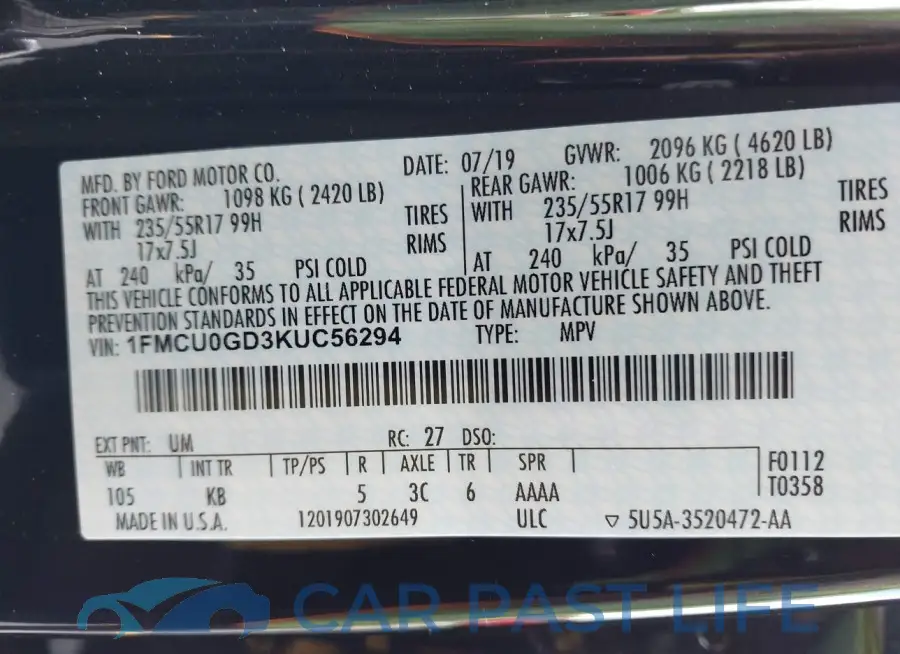 1FMCU0GD3KUC56294# 9