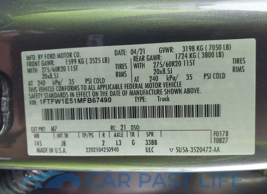 1FTFW1E51MFB67490# 9