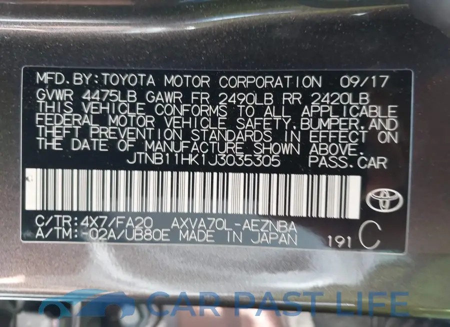 JTNB11HK1J3035305# 9