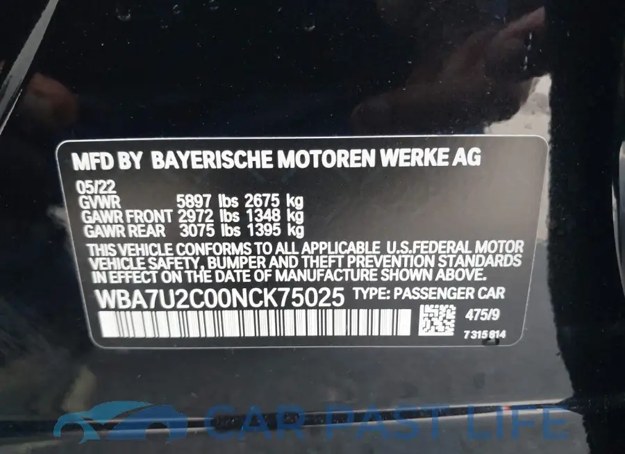 WBA7U2C00NCK75025# 9
