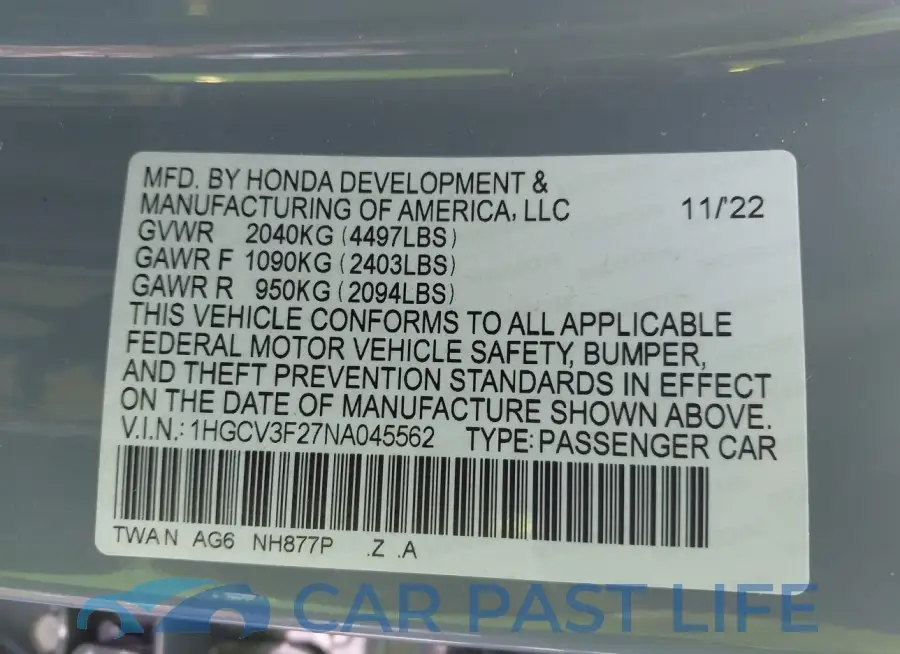 1HGCV3F27NA045562# 9