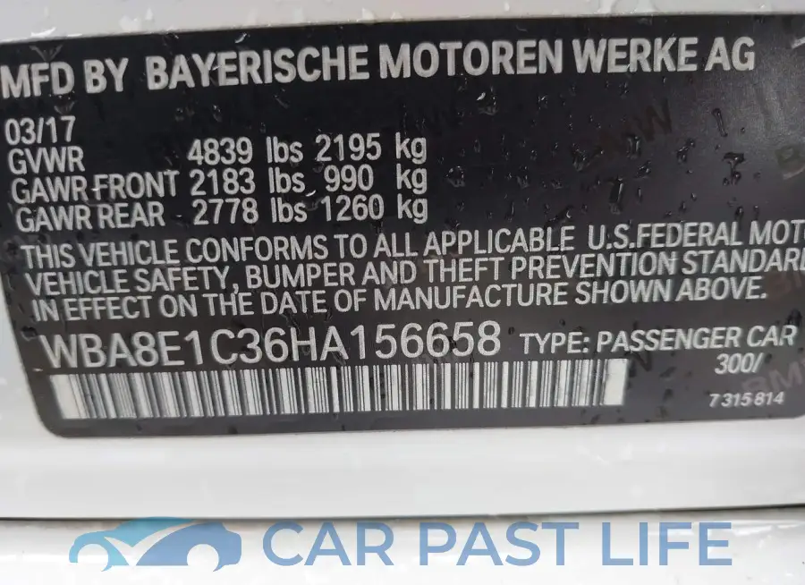 WBA8E1C36HA156658# 9