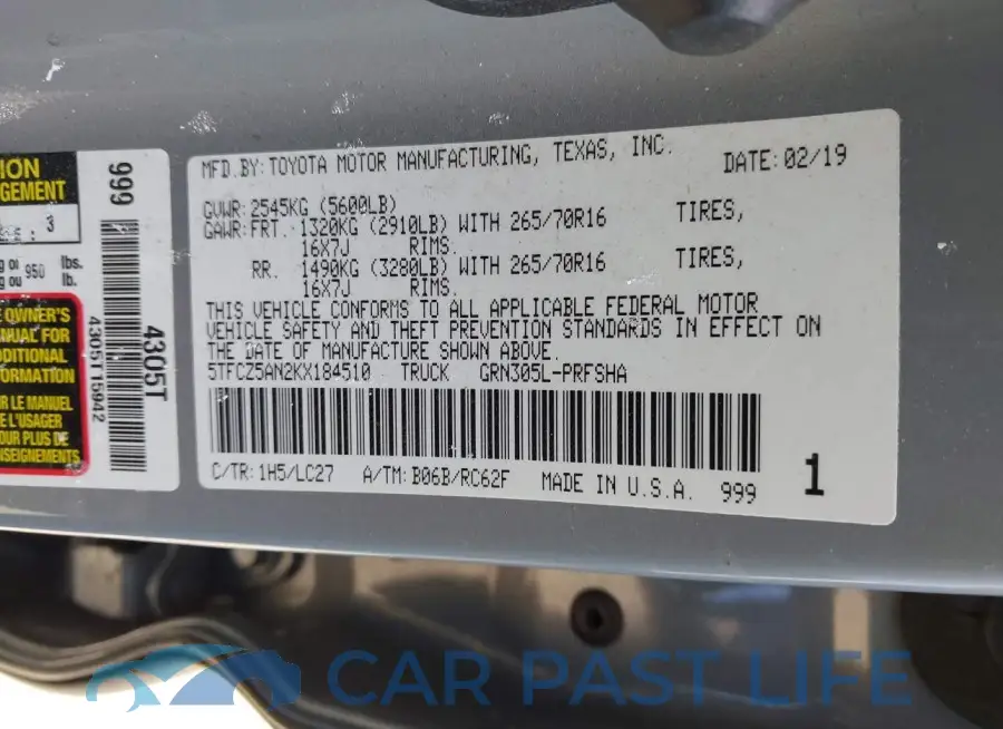 5TFCZ5AN2KX184510# 9