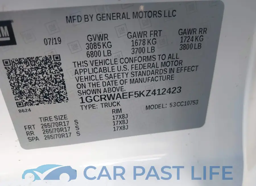 1GCRWAEF5KZ412423# 9