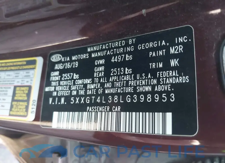 5XXGT4L38LG398953# 9