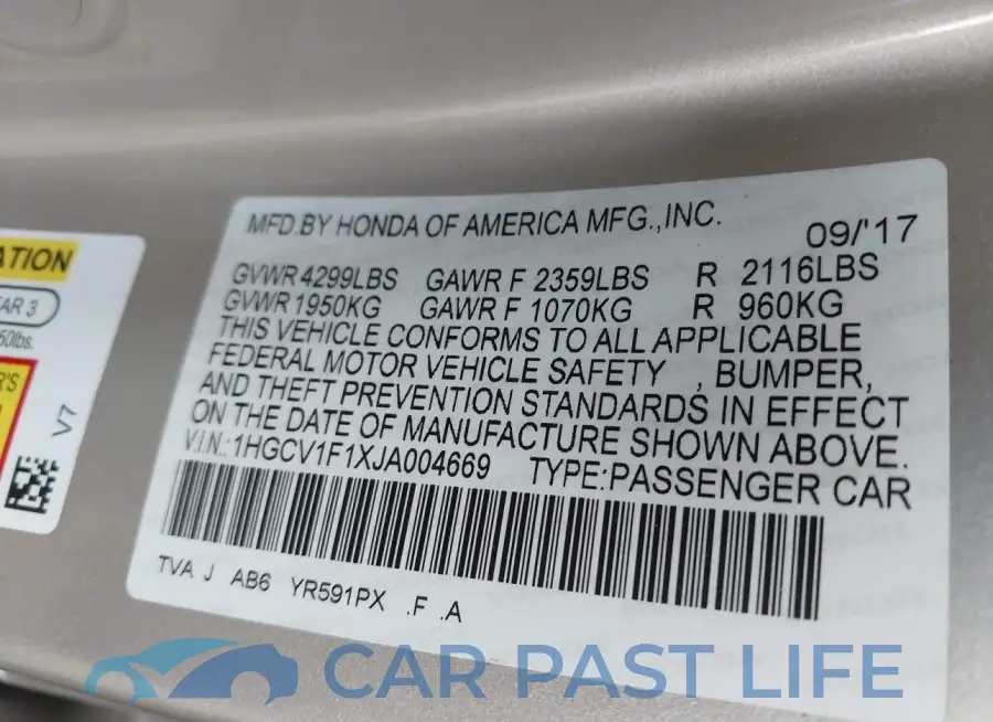 1HGCV1F1XJA004669# 9