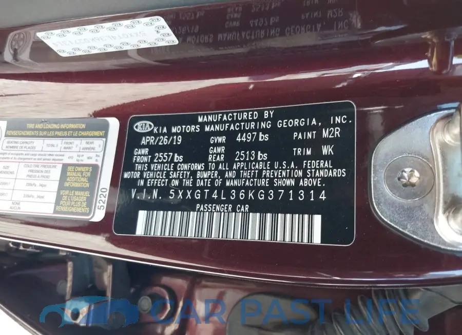 5XXGT4L36KG371314# 9