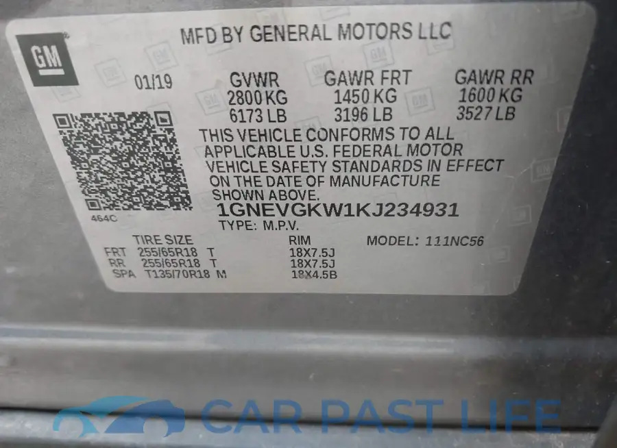 1GNEVGKW1KJ234931# 9