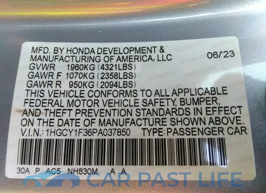 1HGCY1F36PA037850# 9