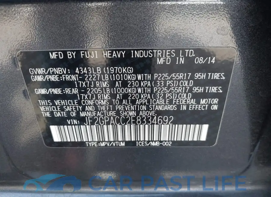 JF2GPACC2E8334692# 9