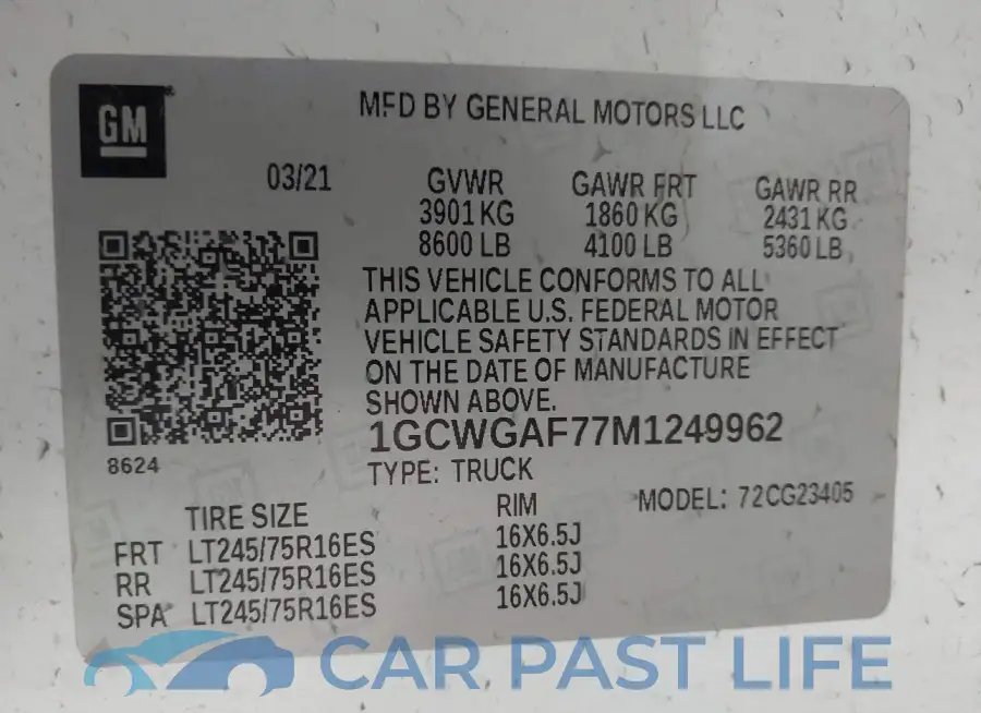 1GCWGAF77M1249962# 9
