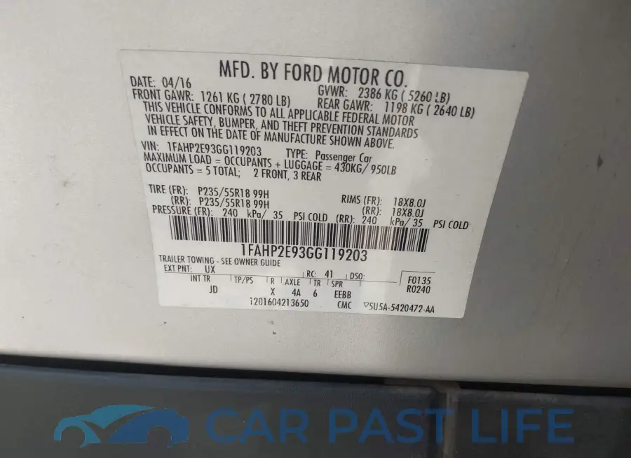1FAHP2E93GG119203# 9