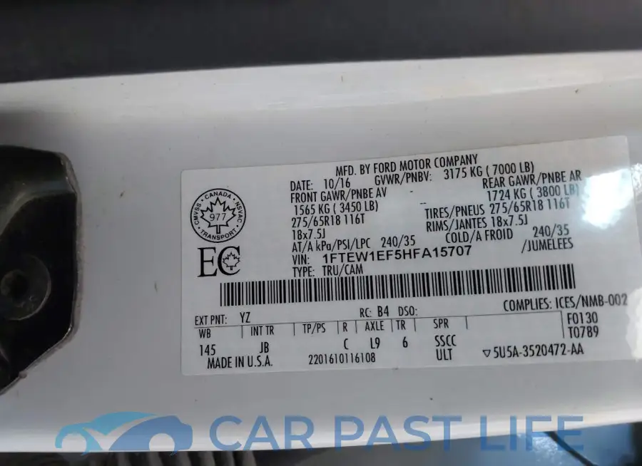 1FTEW1EF5HFA15707# 9