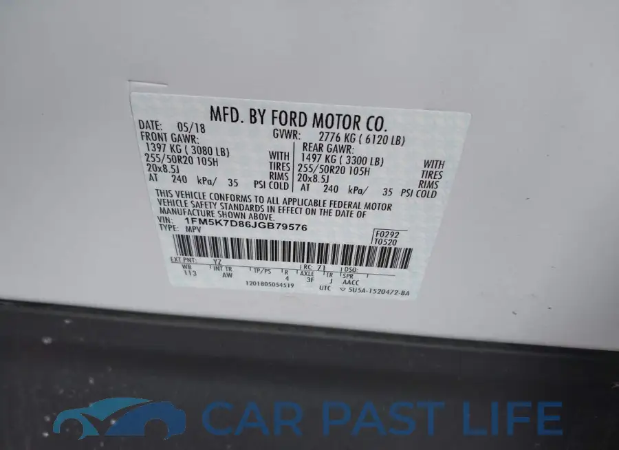 1FM5K7D86JGB79576# 9