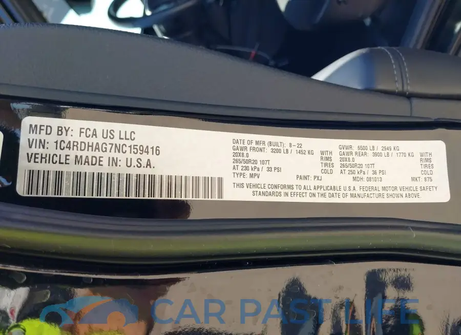1C4RDHAG7NC159416# 9