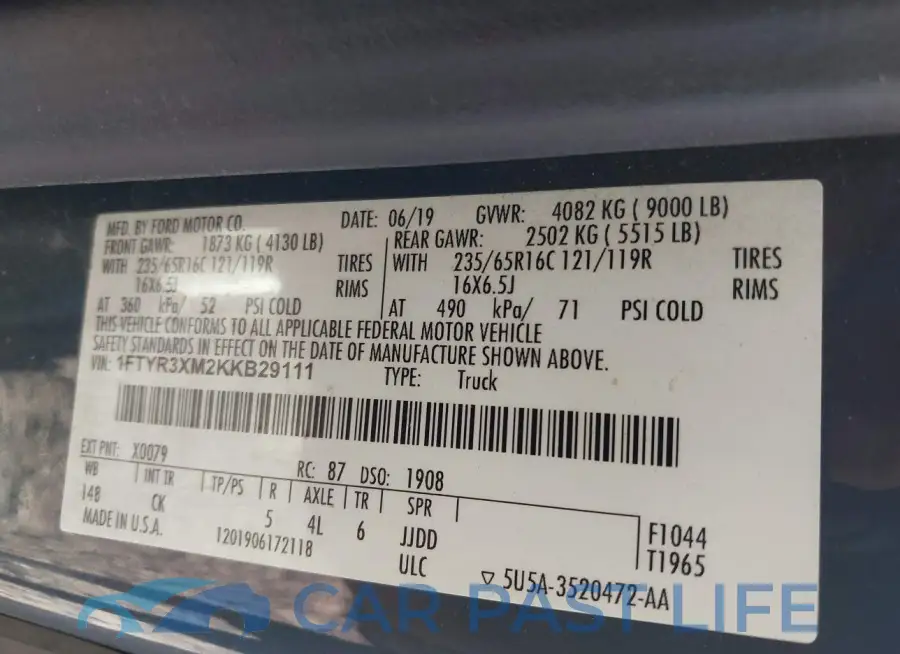 1FTYR3XM2KKB29111# 9