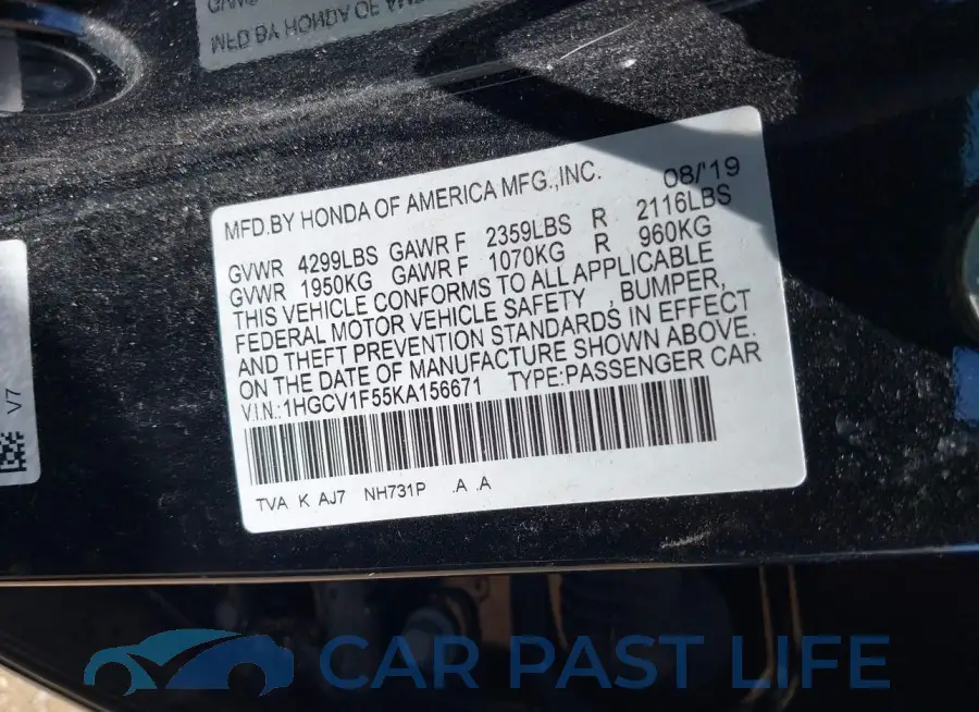 1HGCV1F55KA156671# 9