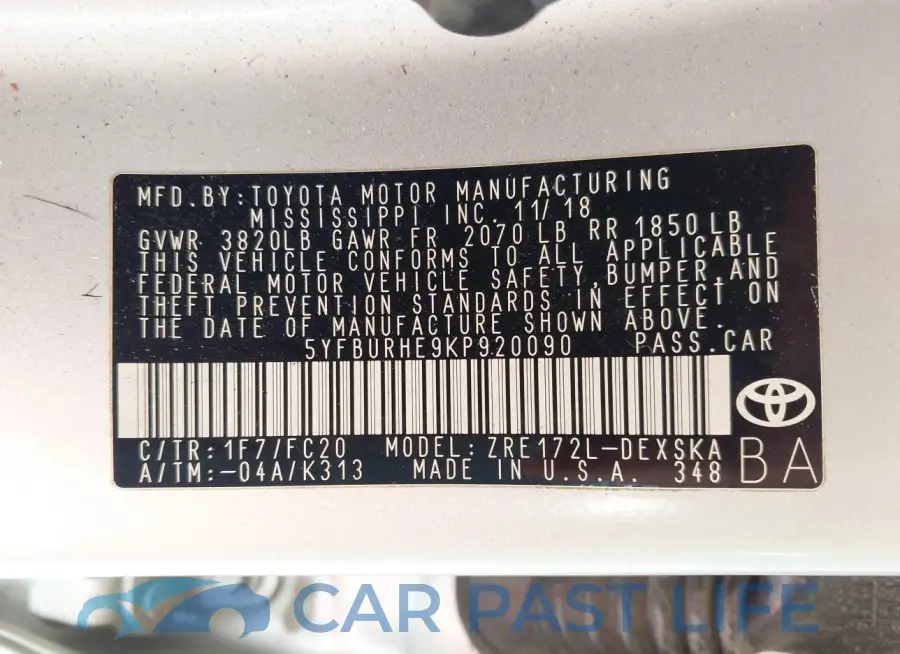 5YFBURHE9KP920090# 9