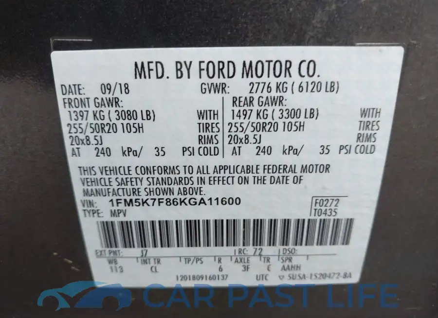 1FM5K7F86KGA11600# 9