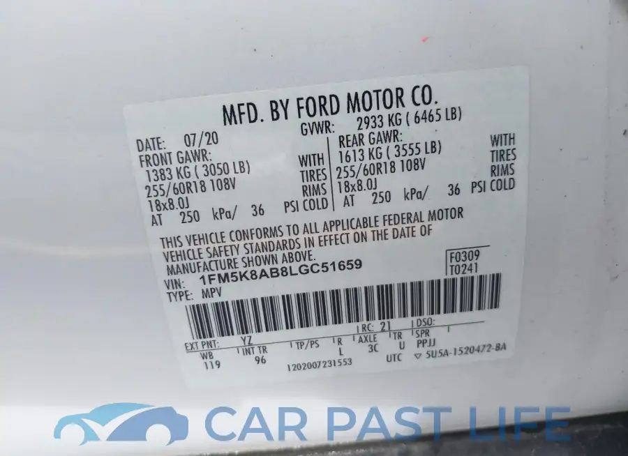 1FM5K8AB8LGC51659# 9
