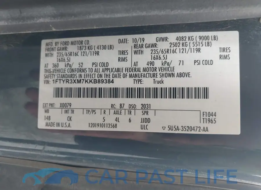 1FTYR3XM7KKB89384# 9