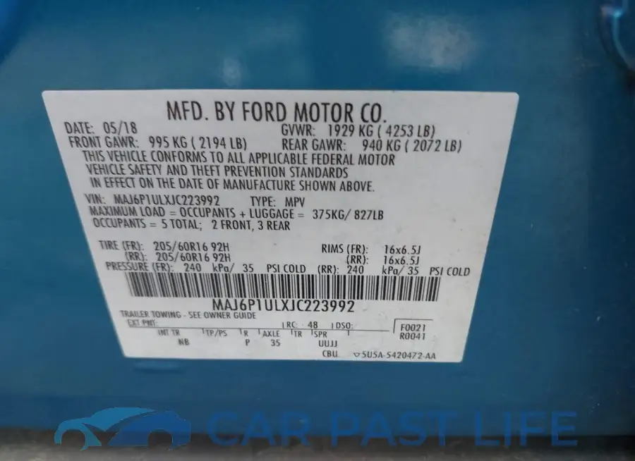 MAJ6P1ULXJC223992# 9