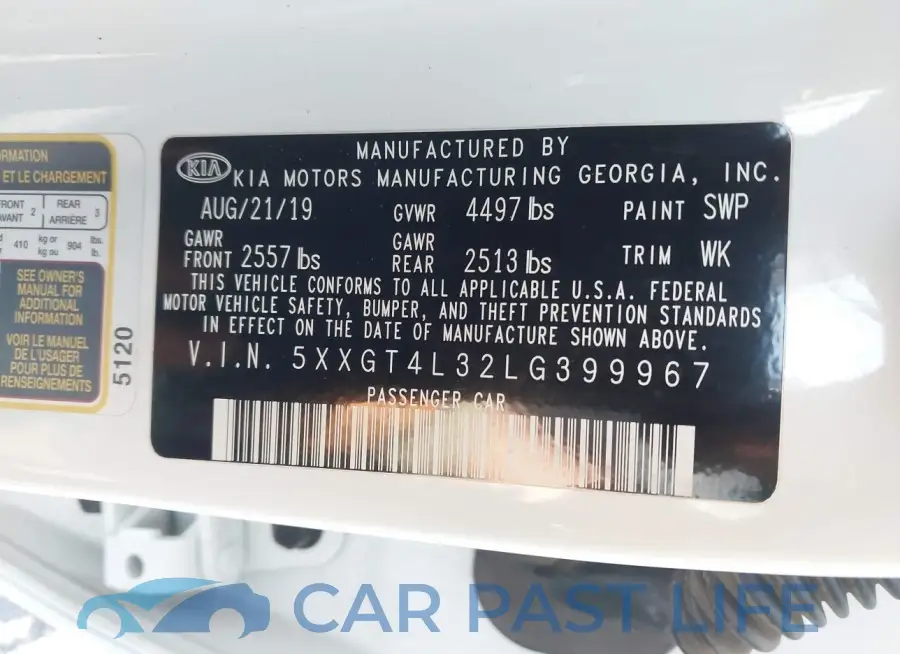 5XXGT4L32LG399967# 9