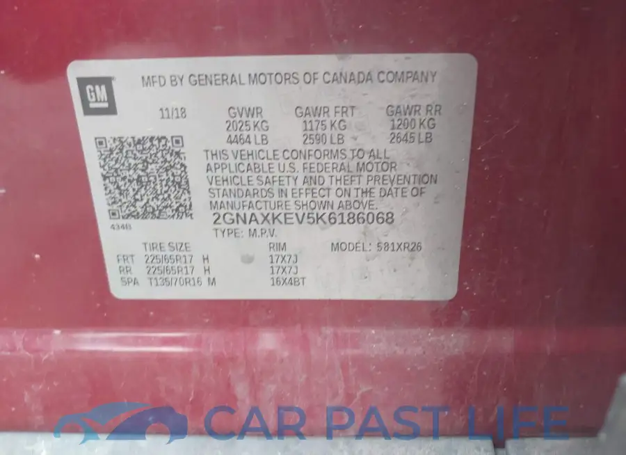 2GNAXKEV5K6186068# 9