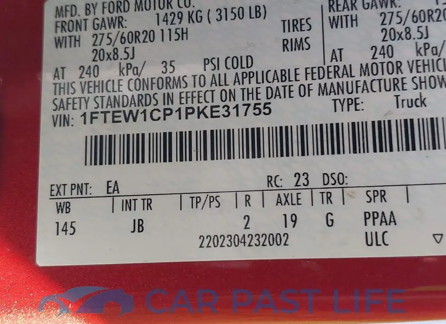 1FTEW1CP1PKE31755# 9