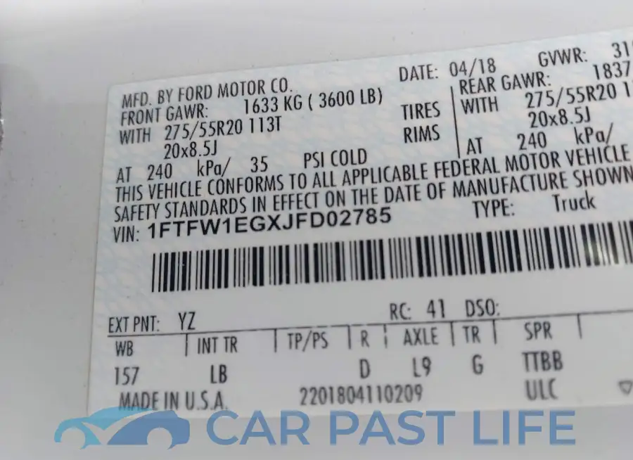 1FTFW1EGXJFD02785# 9