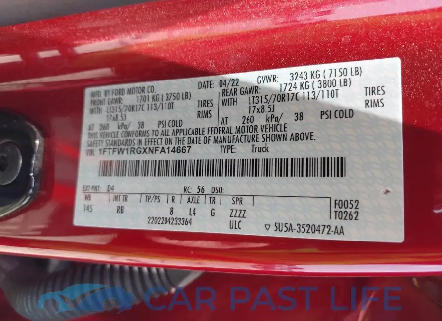 1FTFW1RGXNFA14667# 9