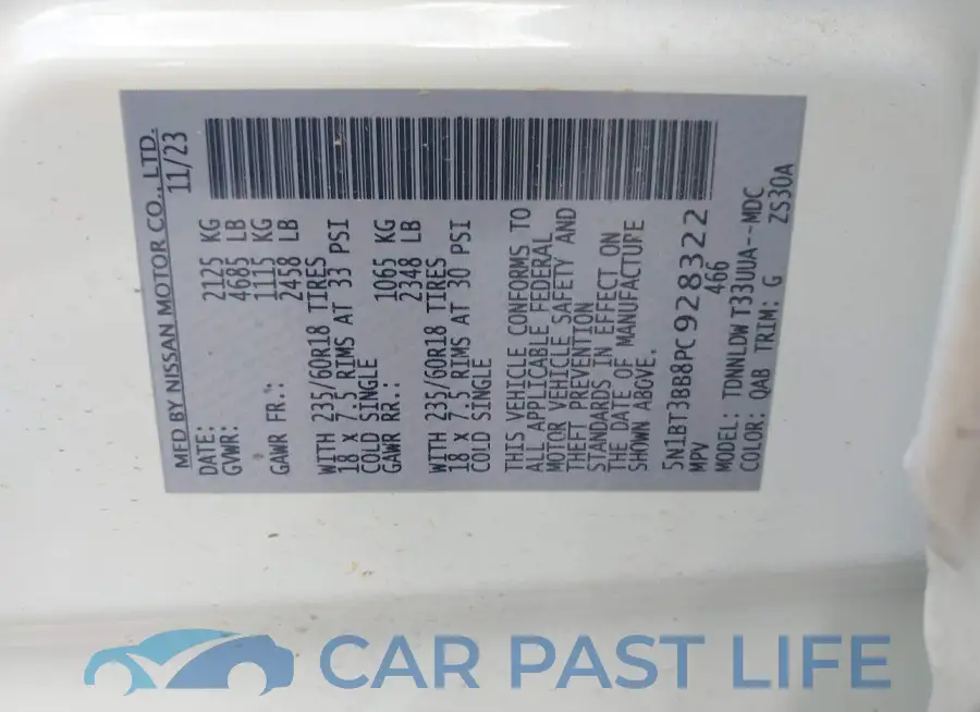 5N1BT3BB8PC928322# 9