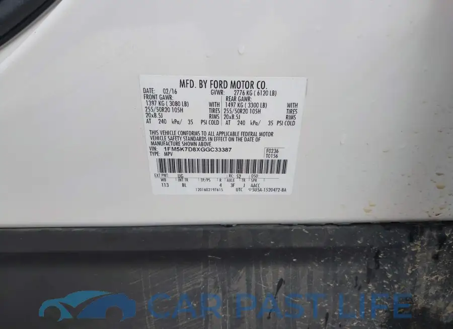 1FM5K7D8XGGC33387# 9