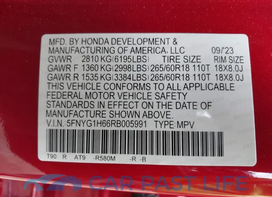 5FNYG1H66RB005991# 9