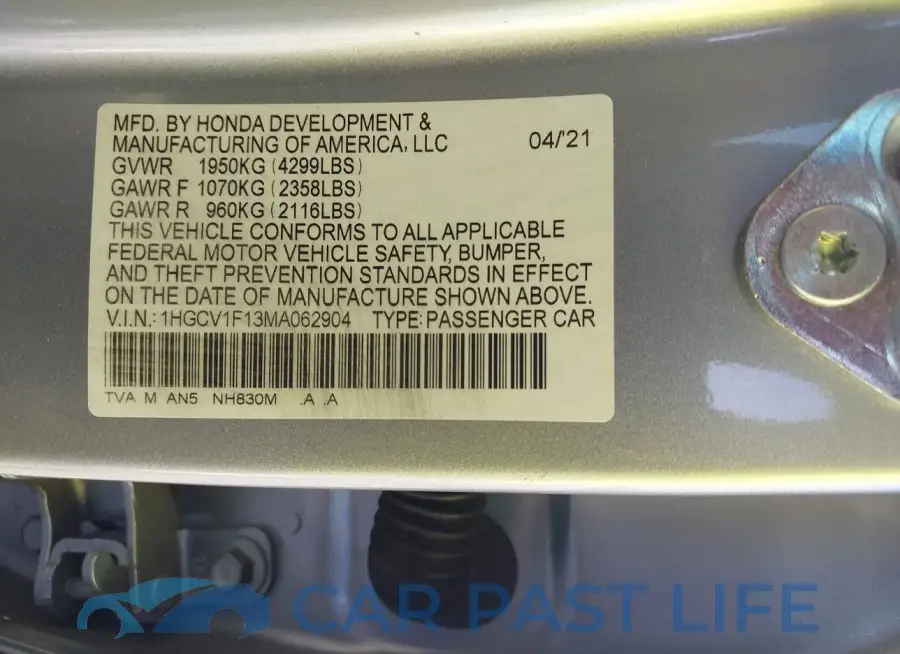 1HGCV1F13MA062904# 9