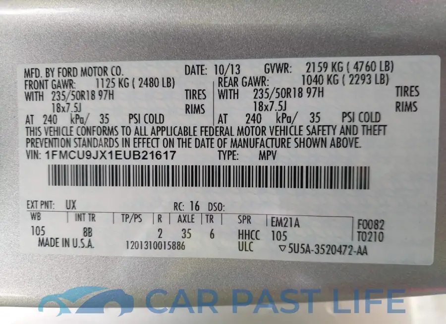 1FMCU9JX1EUB21617# 9