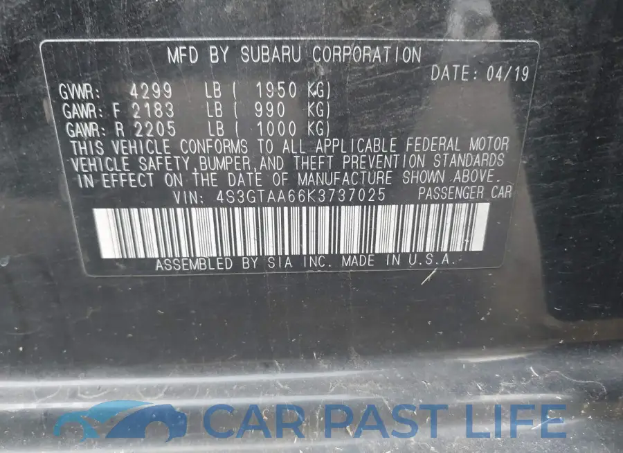 4S3GTAA66K3737025# 9