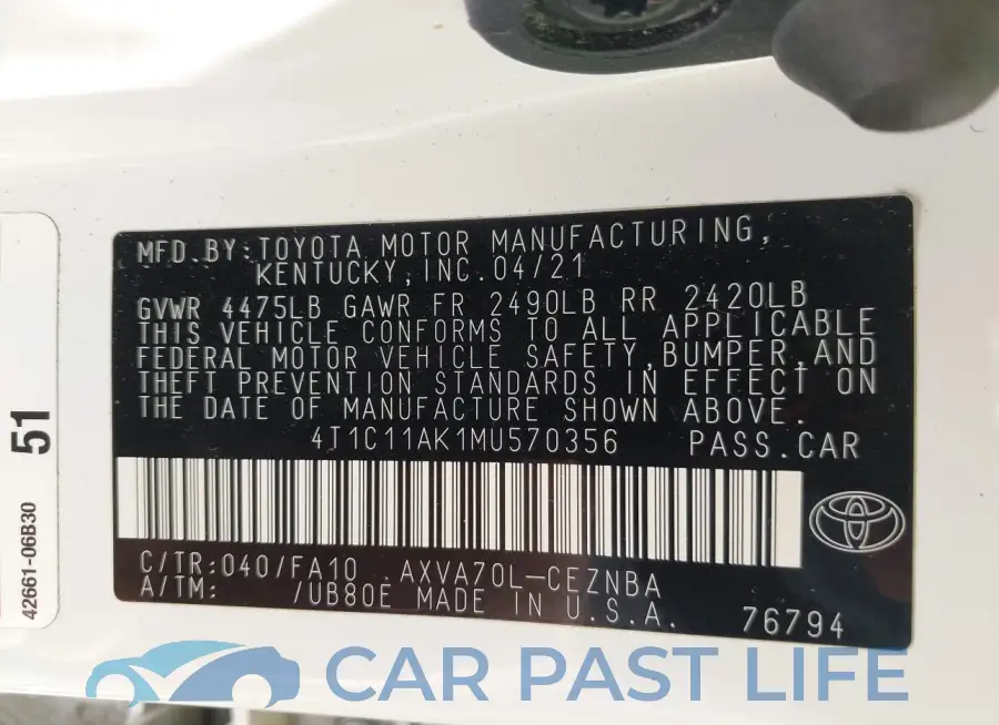 4T1C11AK1MU570356# 9