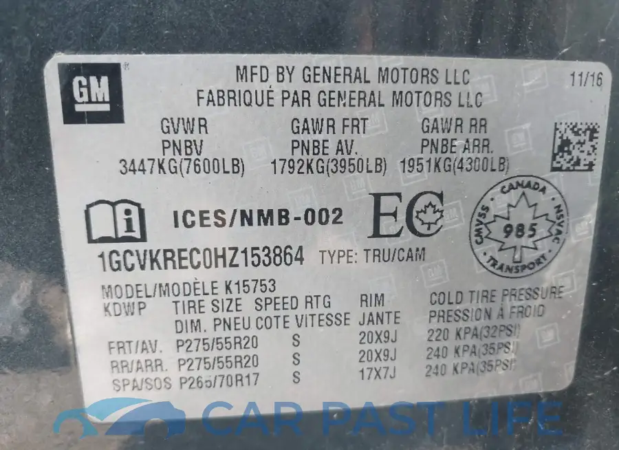 1GCVKREC0HZ153864# 9