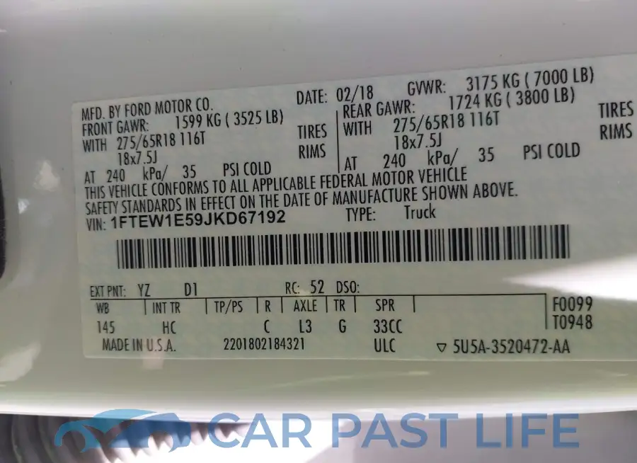 1FTEW1E59JKD67192# 9