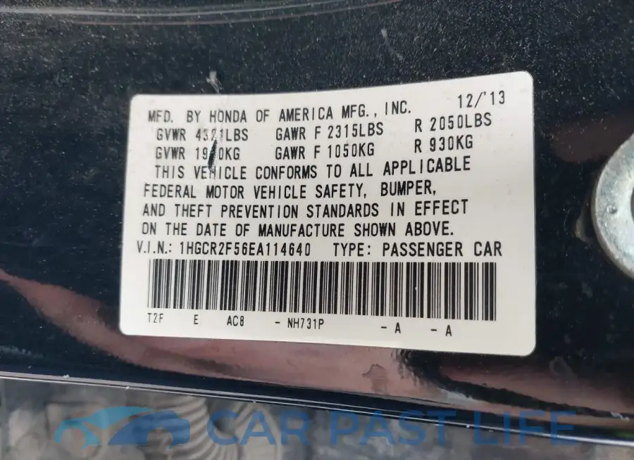 1HGCR2F56EA114640# 9